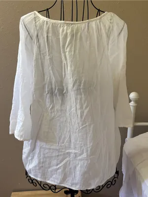 100% cotton Boho Embroidered V-Neck White Women's Blouse Size M thumbnail 2