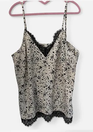 A New Day Black & White Satin Lace Tank thumbnail 1