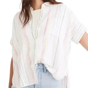 Madewell Rainbow Stripe Linen Blend Daily Shirt Women’s Medium thumbnail 1