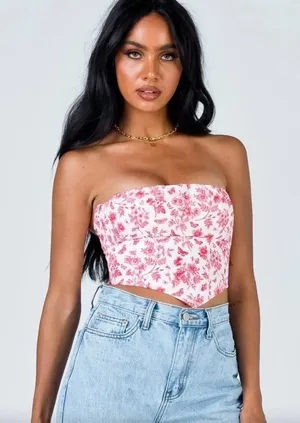 Princess Polly White and‎ Red Floral Crop Top thumbnail 1