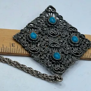 Vintage 70’s boho faux turquoise 24” necklace. thumbnail 7