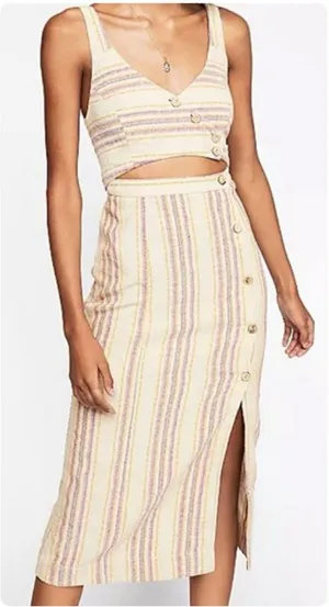 Free People Ultraviolet Midi Cotton Linen Cutout Striped Dress Size SP thumbnail 1