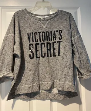 Victoria's Secret Black Logo Gray Striped Scoop Neck Sweater thumbnail 1