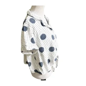 Modcloth Cropped Blouse Womens XL White Floral Dot Linen Blend Tie Front Beachy thumbnail 5