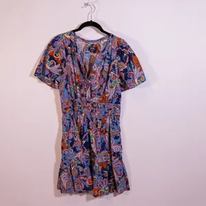 Anthropologie Maeve Somerset Mini Cotton Poplin Smocked Waist Pattern Dress M thumbnail 1