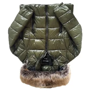 Superdry Code Sportswear High Shine Puffer Jacket Faux Fur Hood Olive Green S/10 thumbnail 5