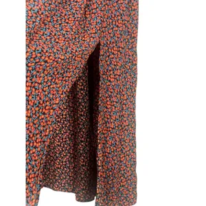 ZARA High Waisted Floral Flowy 2 Slits Preppy Midi Skirt Side Zip Up S Red Black thumbnail 11