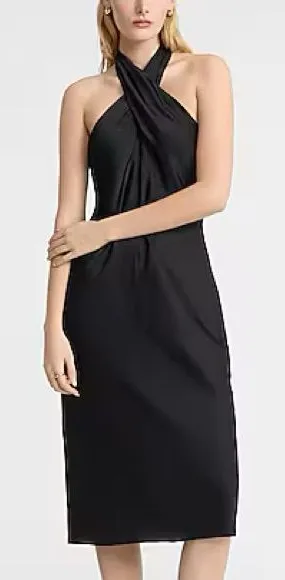 Express Satin Twist Halter Neck Midi Dress in Black Size XL Holiday Formal Event thumbnail 1