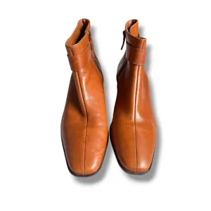 Talbots Ankle Boots Womens 7.5B Cognac Leather Horsebit Square Toe Riding Brazil thumbnail 2