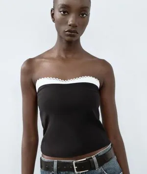 NWT Black LACE TRIM BANDEAU TOP. Size Medium thumbnail 1