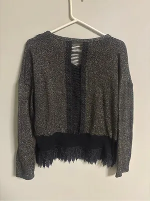 Miss Me Beaded Embellished Lace Trim Top Sweater Size Medium Y2K Glam Boho thumbnail 2