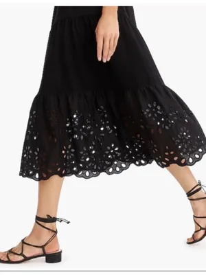 J Crew Black Eyelet Hem Tiered Maxi Dress XS thumbnail 3
