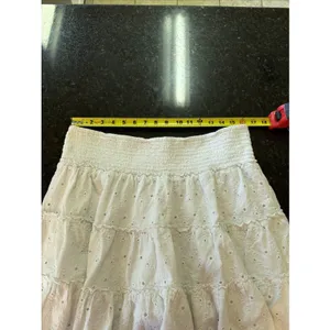 American Eagle White Eyelet Laced Tiered‎ Mini Skirt Linen Sz XL Stretch Waist thumbnail 6