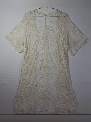 Open Lace Ivory Festival Mesh Kimono Top Size M Relaxed Boho Country Cowgirl thumbnail 2