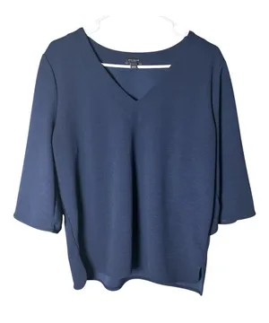 Ann Taylor Factory Navy Blue V-Neck Tunic Top Size L 3/4 Sleeve thumbnail 1