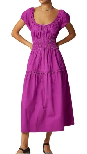 J. CREW Tiered Midi Cotton Poplin Fuchsia Dress Large thumbnail 1