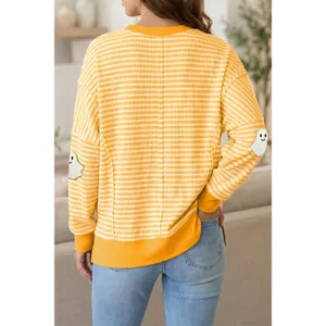 Stripe Halloween Ghost Patch Round Neck Long Sleeve Top thumbnail 2
