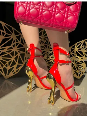 Cape Robbin Red Strappy Heeled Sandals with Gold Sculpted Heel thumbnail 4
