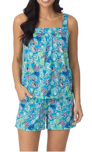 Cuddl Duds Pajama Set Cozy 2pc Tank Top Shorts NEW Blue Seashells XL thumbnail 1