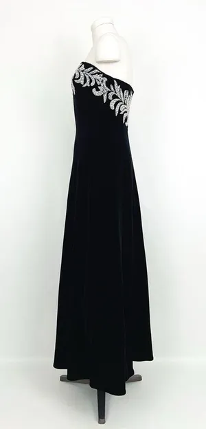 Vintage Y2K Beaded Embellishment Strapless Gown in Black | Size 4 thumbnail 5