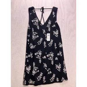 Abercrombie & Fitch Mini Dress Womens Small Tall Black Floral Linen‎ Embroidered thumbnail 5