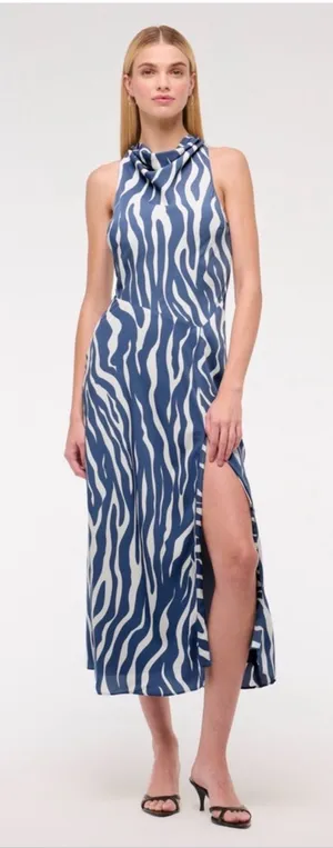 Abercrombie and Fitch cowl neck blue/white zebra print dress. Size M. NWT. thumbnail 1