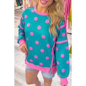 Polka Dot Contrast Patchwork Round Neck Baggy Sweatshirt thumbnail 3