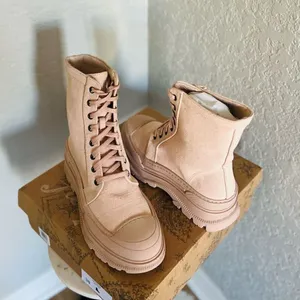 FREE‎ PEOPLE Camp Out Canvas Combat Boot, Natural, Tan/Pink, Size 8, NWT thumbnail 11