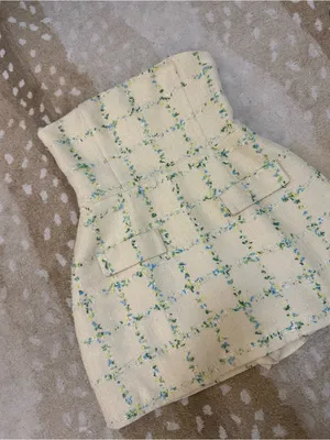 Amanda Uprichard Bethany Tweed Strapless Skort Romper Size L Cream Plaid thumbnail 4