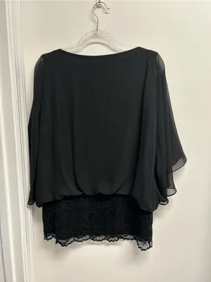 MSK Black Sheer Dolman Sleeve Blouse with Lace Hem thumbnail 2