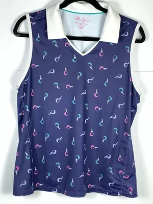 Lillie Green Womens Large Golf Polo Shirt Navy Blue Sleeveless Performance thumbnail 2