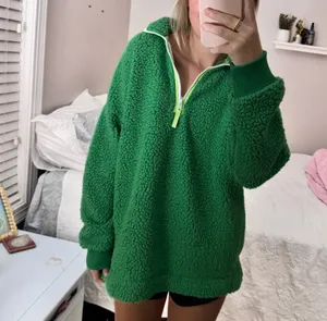 Aerie Oversized Green Sherpa Pullover thumbnail 2