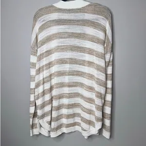 Talbots Womens Size Large Brown Cream Stripe Cardigan Sweater thumbnail 2