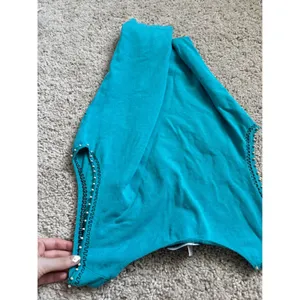 vintage Boho Embroidered Silk Blend Tank Top Turquoise Beaded Sleeveless Knit thumbnail 4