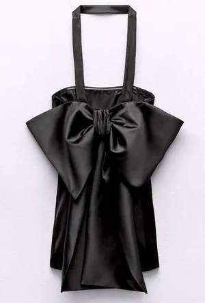 ZARA Large Back BOW TRIM VOLUMINOUS SATIN EFFECT MINI DRESS Black Size M NEW thumbnail 11