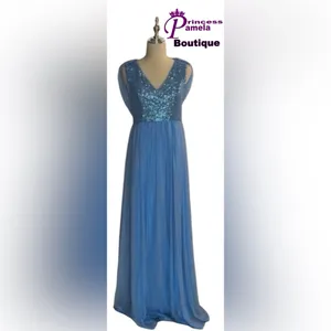 #678 Homecoming/Holiday Cinderella Blue V-neck Sequins-Small/Size 4-6 thumbnail 7