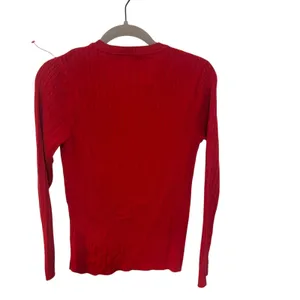 Tommy Hilfiger Red Cable Knit V-Neck Sweater Women’s Medium Classic Cotton thumbnail 3