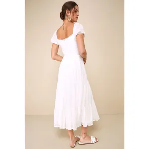 Lulus Darling Concept White Tiered Tie-Front Puff Sleeve Dress Classy Medium thumbnail 4