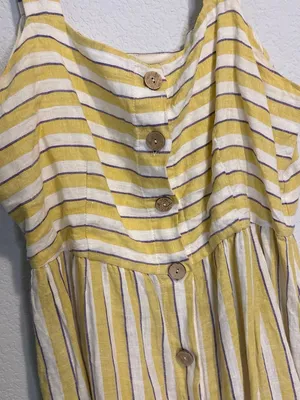 Rachel Zoe linen size 8 Yellow and White Striped Button-Front Maxi Dress thumbnail 3