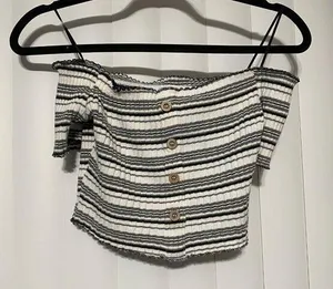 Love Tree black/White off the shoulder crop top thumbnail 1