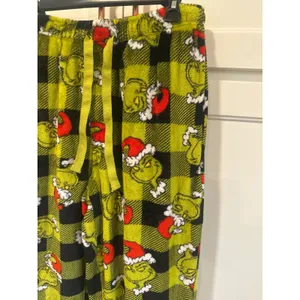 Dr Seuss The Grinch Christmas Pajama Pants Green Plaid Fleece M holiday cozy thumbnail 3