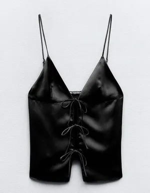 Zara Viral Satin Effect Top With Bow thumbnail 1