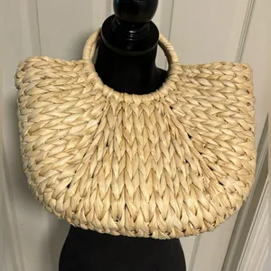 Straw Rattan Tote Bag with Floral Accents & Gingham Lining thumbnail 6