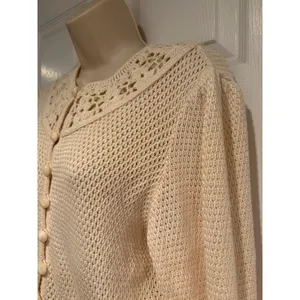 Geiger Austria Ivory Cotton Crochet Collar Cardigan‎ Sweater Cottagecore Sz 38 thumbnail 5