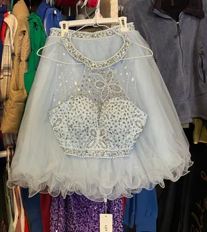 Two Piece Sequin homecoming dress Blue thumbnail 2