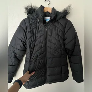 Columbia Stepstone Pass Water Resistant Puffer Jacket Faux Fur Trim hood black M thumbnail 10