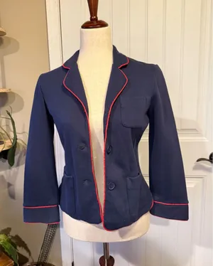 GAP Navy Blue Blazer Jacket‎ Red Piping Button Front Women's Size S thumbnail 1