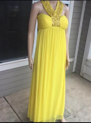 Dusk Collection by shella yen Yellow Beaded Halter Empire-Waist Maxi Dress thumbnail 3
