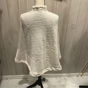Vintage 70’s creamy white textured sweater knit cape button front tall collar thumbnail 4