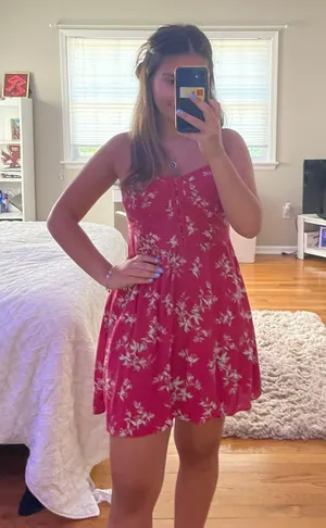 American Eagle Red Floral Sundress thumbnail 1